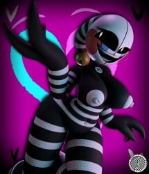 3_fingers 3d 3d_(artwork) bell belly_button big_breasts big_butt big_hips big_nipples blender_(software) button_(fastener) crazy_smile five_nights_at_freddy's looking_at_viewer marionette_(fnaf) naked nude nude_female polsy puppet_(fnaf) rule_63 security_puppet_(fnaf) solo stripes white_nipples yellow_eyes