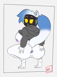 anthro anus ass big_breasts big_butt bottomless breasts butt_focus butt_grab clothed clothing evo_cyber_mink_(oc) exposed_breasts female gaping hand_on_butt hanging_breasts hi_res hoodie hoodie_lift hoodie_only huge_breasts huge_butt huge_hips huge_thighs looking_at_viewer looking_back mammal mink mustelid musteline overweight overweight_female presenting presenting_hindquarters protogen_visor raised_clothing raised_hoodie raised_topwear solo solo_focus solo_in_panel spread_butt spreading thick_thighs topwear topwear_only true_musteline unfinished wide_hips yiwol