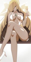 1girls 1milf big_breasts blonde_hair bracelet breasts cleavage cleft_of_venus dress exposed_pussy female female_only game_freak glass green_eyes hair hair_over_one_eye heels high_heels innie_pussy labia labia_majora legs legs_crossed long_hair lusamine_(pokemon) mature mature_female mature_woman milf mother necklace no_bra no_panties no_panties_under_dress no_underwear nopan pokemon pokemon_sm posing_for_the_viewer pussy pussy_lips pussy_peek revealing_clothes shoes smile solo solo_female thick_thighs thighs upskirt vivivoovoo when_you_see_it white_dress wine_glass