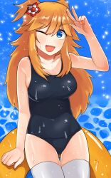 1girls blue_eyes female female_only ginger ginger_hair ninon_(princess_connect!) pool princess_connect! princess_connect!_re:dive solo solo_female swimsuit