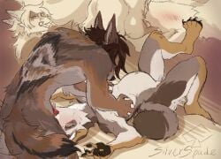 2022 4_toes 5_fingers anthro anthro_on_anthro anthro_penetrated anthro_penetrating anthro_penetrating_anthro ass balls_deep barely_visible_genitalia barely_visible_penis black_nose black_pawpads breast_grab breast_squeeze breasts brown_body brown_fur brown_hair canid canine canis claws coyote deep_throat digital_media_(artwork) digitigrade duo english_text feet fellatio female female_penetrated finger_claws fingers fur genitals grey_body grey_fur grope groping_breasts hair hand_on_breast hindpaw humanoid_hands irrumatio lying male male/female male_penetrating male_penetrating_female mammal manzanita multicolored_body multicolored_fur navel neck_bulge nude on_back oral oral_penetration pawpads paws penetration penile penile_penetration penis pregnant pregnant_female pregnant_sex raised_leg sex silverspade simple_background text throat_swabbing thrusting toe_claws toes tongue tongue_out white_body white_fur yellow_eyes