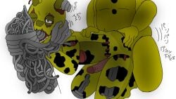 3boys anal_sex animatronic anthro artist_request bara bear canon_appearance dick ennard_(fnafsl) erection fellatio five_nights_at_freddy's five_nights_at_freddy's:_sister_location five_nights_at_freddy's_3 fnaf from_behind gay gay_sex golden_freddy_(fnaf) green_body humanoid looking_at_another male male/male/male male_only penetration rabbit robot sex springtrap springtrap_(fnaf) tagme