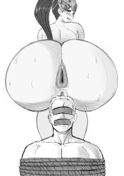 1boy 1girls anus areolae ass ass_focus behind binibon123 blizzard_entertainment blush bondage breasts chubby chubby_female dominant_female domination eyes_covered female femdom gigantic_ass greyscale headgear highres huge_anus huge_breasts imminent_anal imminent_rape imminent_sex imminent_vore licking_lips long_hair looking_down looming low-angle_view male male/female mouth_gag no_text_version older_male overwatch puffy_anus pussy reverse_rape rope scar sequence short_hair sketch soldier_76 squatting standing sweat sweaty sweaty_ass tape tape_gag thick_thighs tied_up vagina venus_body voluptuous white_background wide_hips widowmaker younger_female