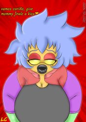 alien anthro bent_over big_ass big_breasts big_breasts big_breasts big_butt black_lipstick blue_hair bubble_ass bubble_butt cleavage clothed clothes clothing collared_shirt dialogue fat_ass female female_only hanging_breasts huge_ass huge_breasts huge_breasts huge_butt jewlz kissing kissy_face large_ass large_breasts leggings lipstick looking_at_viewer lwd_cartoonz mascara orange_fur pov pov_eye_contact shorts spiky_hair tank_top thick_ass thick_lips thick_thighs tight_clothing yellow_eyes