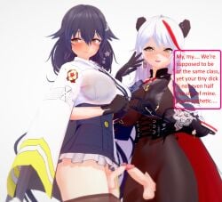 2futas 3d aegir_(azur_lane) azuma_(azur_lane) azur_lane bottomless brown_eyes dialogue domination embarrassed english_text erect_penis erection frottage futanari garter_belt gesture gray_hair humiliation large_ass large_breasts laugh long_hair multiple_penises open_mouth pantyhose pantyhose_down partially_clothed penis penis_size_comparison penis_size_difference penises_touching pinching_gesture plump purple_hair retracted_foreskin small_penis small_penis_humiliation smug testicles text thick_thighs