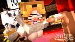 1girls 2boys 3d arthur32 bee bee_(minecraft) bee_girl big_breasts blush breasts faceless_male female huge_breasts looking_at_viewer mabel_bee_(arthur32) male mask mex_arthur_(arthur32) mine-imator minecraft nipples penis sex threesome tongue tongue_out v_sign