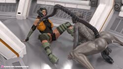 1futa 2021 2girls 3d alien alien_girl ambush armor erect_penis erection futanari gray_body grey_body grey_skin helmet indoors jamesmckenzie large_breasts monster multiple_girls precum precum_drip precum_string precum_trail sci-fi science_fiction slushe_(website) spread_legs tail