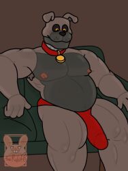 bara brown_fur bulge bulge_through_clothing canine collar dog domestic_dog fetch_(fnaf) five_nights_at_freddy's male male_only muscular_male orange_eyes penis sitting_down therabi77_3a therabit underwear