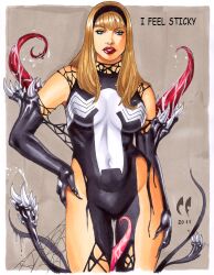 1girls blonde_hair blue_eyes chris_foulkes curvaceous curvy curvy_female curvy_figure female gwen_stacy gwen_stacy_(classic) gwenom hairband hourglass_figure marvel marvel_comics solo solo_female spider-man_(series) straight_hair symbiote tagme venom venom_(marvel) voluptuous