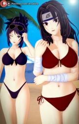 2girls 3d arm_under_breasts bandaged_arm bandages beach big_breasts bikini black_hair breasts brown_eyes female female_only fully_clothed highleg highleg_bikini koikatsu kurenai_yuhi lipstick looking_at_viewer makeup mature mature_female midriff milf mitarashi_anko multiple_girls naruto naruto_(classic) naruto_(series) naruto_shippuden ocean one_eye_closed oppai otsukira outdoors palm_tree ponytail purple_hair red_eyes sand seaside side-tie_bikini sticking_out_tongue sunglasses sunglasses_on_head swimsuit tied_hair tongue tongue_out voluptuous water yuuhi_kurenai