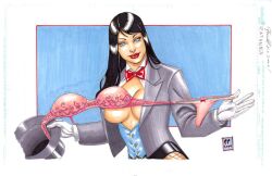 1girls black_hair blue_eyes boobs bow_panties bra bra_removed breast breasts chris_foulkes cleavage curvaceous curvy curvy_female curvy_figure dc dc_comics exposed_breast exposed_breasts female heroine inner_sideboob panties pink_bra pink_panties sideboob solo solo_female straight_hair superhero superheroine tagme voluptuous zatanna zatanna_zatara