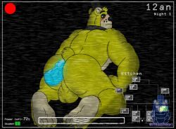 anthro anthro_on_anthro ass backsack balls bara big_butt bodily_fluids camera_view disembodied_penis duo erection feet five_nights_at_freddy's freddynetwgay from_behind_position fur gay genital_fluids genitals golden_freddy_(fnaf) hot_dogging humanoid_genitalia humanoid_penis looking_back male male/male male_only mammal muscular muscular_anthro muscular_male penile penis perineum precum scottgames sex soles tan_body tan_fur ursid video_games yellow_body yellow_fur