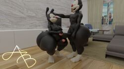 3d animaniacs anthro anthro_only ass balls big_butt black_body black_fur blender_(software) duo fracturedlightning fur gay genitals hi_res incest inkblot male male/male moobs penis red_nose wakko_warner warner_brothers yakko_warner