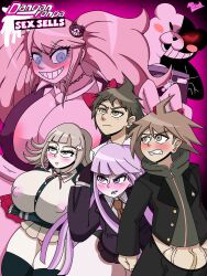 2boys 3girls blonde_hair brown_hair camera comic danganronpa danganronpa_2:_goodbye_despair erect_nipples erect_nipples_under_clothes erect_penis female gyaru hinata_hajime huge_breasts huge_cock junko_enoshima kirigiri_kyouko massive_breasts monokuma mr.lewd multiple_boys multiple_girls naegi_makoto nanami_chiaki pink_hair purple_hair straight_hair