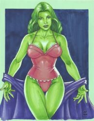 1girls 2008 artist_logo babydoll big_breasts blue_background chris_foulkes clothed color curvaceous curvy curvy_female curvy_figure drawn female female_only green_body green_eyes green_hair green_skin hourglass_figure hulk_(series) lingerie looking_at_viewer marvel marvel_comics nightie panties she-hulk solo solo_female tagme voluptuous voluptuous_female