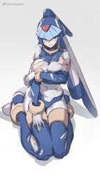 1girls android big_breasts bodysuit capcom fairy_leviathan kneeling mega_man mega_man_zero robot_girl rockman rockman_zero solo takamiyadaira thick_thighs thighhighs torn_bodysuit torn_clothes wide_hips