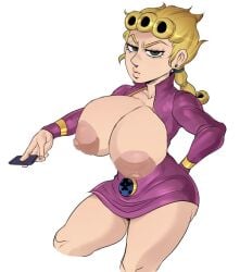 1girls big_areola big_breasts big_nipples blonde_hair breasts condom detnox edit female female_only giorno_giovanna holding_object human jojo's_bizarre_adventure light-skinned_female light_skin mommy nipples plain_background rule_63 shounen_jump solo vento_aureo white_background