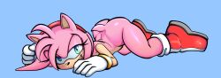 amy_rose anthro ass ass_up boots clothing eulipotyphlan exposed_torso female footwear fours_(artist) gloves green_eyes hair handwear hedgehog hi_res lying mammal on_front pink_body pink_hair png sega shazy_(artist) side_view smile solo sonic_(series) sonic_the_hedgehog_(series) wristwear