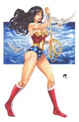 1girls amazon bird black_hair blue_eyes boots breasts chris_foulkes cleavage color curvaceous curvy curvy_body curvy_female curvy_figure dc dc_comics diana_prince female female_only heroine hourglass_figure lasso lasso_of_truth legs light-skinned_female light_skin long_hair smile solo solo_female superheroine tagme themysciran thighs tiara voluptuous wind wonder_woman wonder_woman_(series)