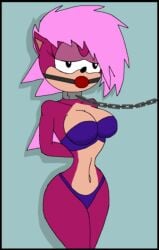 1girls big_ass big_breasts female female_only furry gagged nidrog pink solo solo_female sonia_the_hedgehog sonic_the_hedgehog sonic_underground