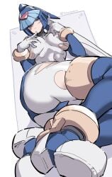 1girls android ass big_breasts bodysuit capcom covered_breasts fairy_leviathan mega_man mega_man_zero robot_girl rockman rockman_zero solo takamiyadaira thick_thighs thighhighs torn_bodysuit torn_clothes wide_hips