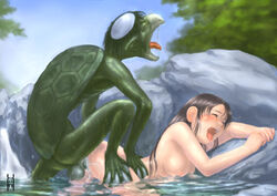 1girls 1monster ahe_gao anthro arched_back areolae balls_deep bath bent_over blush breasts brown_hair closed_eyes cryptozoology cum cum_explosion cum_inside dangling_testicles deep_penetration doggy_style from_behind green_body huge_testicles interspecies japanese_mythology kappa large_breasts large_testicles leg_grab long_hair monster mythology nipples nude nudist open_mouth overflow pale_skin partially_submerged penis perky_breasts pleasure_face public_domain pussy rape saliva saliva_drip saliva_trail sea_monster tears testicles tongue tongue_out urban_legend vaginal_penetration waist_grab water wet xiin