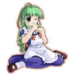 ahoge cum green_hair me-tan microsoft microsoft_windows os-tan solo thighhighs windows_me