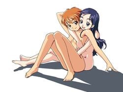 2girls artist_request breasts brown_eyes brown_hair female futari_wa_precure futari_wa_pretty_cure hug jpeg_artifacts long_hair misumi_nagisa multiple_girls nude precure pretty_cure purple_eyes purple_hair short_hair yukishiro_honoka yuri