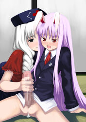 animal_ear bunny_ear censored eirin_yagokoro female fur futa_on_female futa_sans_balls futa_with_female futanari handjob intersex kagura_mizuki multiple_girls no_testicles penis reisen_udongein_inaba saliva touhou