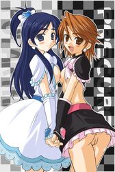 2girls akino_hamo anus blush bow breast_press breasts brown_eyes brown_hair clothing cure_black cure_white dress female flat_chest futari_wa_precure futari_wa_pretty_cure long_hair magical_girl midriff misumi_nagisa multiple_girls nipples no_panties precure pretty_cure purple_eyes purple_hair pussy short_hair symmetrical_docking uncensored yukishiro_honoka yuri