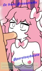 1girls annoyed annoyed_expression annoyed_female blowjob breasts cum cum_on_body cum_on_face cum_on_mouth deepthroat fellatio half-dressed oc original_character pink_hair pokemon pokemon_(species) porotosybatata request twitter_username