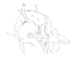 anthro bracelet_only breasts canid canine canis chaoshetra clothing coyote cyote duo female fingerless_gloves gloves hand_on_breast handwear hi_res hook humanoid male male/female mammal marine merfolk nipples same_size_vore split_form vore