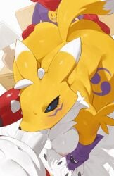 animated anthro anthro_on_anthro armwear armwear_only ass bandai_namco big_penis black_sclera blue_eyes blush bodily_fluids breasts bridal_gauntlets canid canine claws clothing cum cum_in_mouth cum_inside demon digimon digimon_(species) doggy_style fellatio female fox from_behind_position fur genital_fluids genitals gloves group group_sex guilmon hand_on_head handwear hi_res humanoid imp impmon interspecies kneeling_oral_position male male/female mammal medium_breasts mmf_threesome mostly_nude multiple_boys nipples nude oral penetration penile penis rabbitadvisory red_body renamon reptile scalie sex simple_background spitroast tail threesome trio white_body white_fur yellow_body yellow_fur