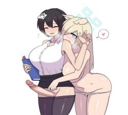 bite blue_archive dog_girl female female_sensei_(blue_archive) futanari halo kanna_(blue_archive) nibbling sensei_(blue_archive)