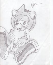 amy_rose anthro breasts cum cum_in_pussy female furry furry_only large_breasts monochrome nude short_hair simple_background sonic_(series) takumi tongue traditional_media uncensored white_background