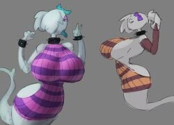 2d arm_highs armwear ass ass belly big_ass big_breasts big_butt blowjob_gesture blue_tongue blueruchka bow breasts clothed color front_view gesture ghost high_resolution image one_piece_suit open_mouth sweater thicc thick thick_ass thick_thighs thighs tongue topwear wide_hips