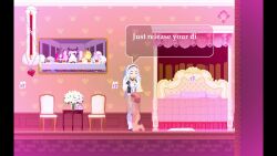 1boy 1boy1girl 1girls 2d 2d_(artwork) bed bedroom castle_of_temptation chains chair cloak closed_eyes cum cum_on_lower_body curtains death_by_snoo_snoo degradation degradation_text disappointed dollhouse_maid embarrassed embarrassed_nude_femboy english english_text face_in_pussy game_over grabbing_thighs health_bar kneehighs kneeling lifting_skirt longer_than_30_seconds maid maid_headdress maid_outfit maid_uniform painting pixel_animation pixel_art pleasure_face poring red_eyes red_hair rubbing_penis sex_toy slime sniffing socks surprised surprised_expression tagme text text_bubble thigh_job thighs under_clothes video video_games white_hair