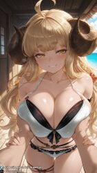 1girls ai_generated anila_(granblue_fantasy) anila_(summer)_(granblue_fantasy) big_breasts bikini bikini_bottom bikini_top blonde_female blonde_hair breast_grab breasts brown_eyes curvy curvy_body curvy_female dreamyan_ai goat_horns granblue_fantasy hi_res high_quality high_resolution highres horns huge_breasts large_breasts long_hair looking_at_viewer male_pov pov seductive seductive_eyes seductive_look seductive_mouth seductive_pose seductive_smile shortstack smile smiling thick_ass thick_thighs thighs uncensored very_long_hair yellow_eyes