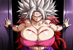ai_generated illustrious_(stable_diffusion) caulifla dragon_ball dragon_ball_super dragon_ball_af weekly_shonen_jump weekly_shounen_jump shounen_jump shonen_jump super_saiyan_5_eita tagme super_saiyan what_if fan_transformation 1girls solo solo_focus solo_female huge_breasts big_breasts massive_ass gigantic_breasts thick_thighs tubetop pink_tube_top midriff pants purple_pants facial_mark body_markings red_eyes two-tone_hair multicolored_hair white_hair red_hair saiyan saiyan_female saiyan_tail tail monkey_tail anime anime_girl nipple_outline massive_breasts breasts_bigger_than_head long_hair spiked_hair spiky_hair long_hair_female red_eyes_female red_hair_female white_hair_female wristband black_wristband hands_on_wall bursting_breasts tight_clothing self_upload