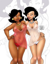 2010 2girls alternate_breast_size american_dragon:_jake_long areola areolae asian belly big_breasts black_hair breasts brown_eyes brown_skin callmepo color colored crossover dark-skinned_female dark_hair dark_skin disney disney_channel donna_tubbs earrings family_guy female female_only hips large_breasts lips long_hair medium_breasts milf multiple_females multiple_girls navel necklace nipples no_bra panties perky_breasts smile susan_long tan_skin the_cleveland_show thick_lips thong