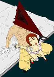 1boy 1girls abs female grabbing_sheets male mary_shepherd-sunderland pyramid_head silent_hill silent_hill_(film) silent_hill_2 tagme