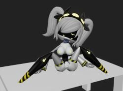 1girls 3d 3d_model 3d_render aheagao blender_(software) female female_only j_(murder_drones) murder_drones pleasured_face pleasured_female serial_designation_j table tongue tongue_out twintails white_hair