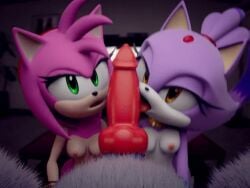 1boy 2girls 3d amy_rose animal_genitalia animal_penis animated anthro blaze_the_cat breasts cooperative_fellatio female furry ganondork knot male male/female mp4 naked no_sound nude oral penis sonic_(series) sonic_the_hedgehog sonic_the_hedgehog_(series) sonic_the_werehog sonic_unleashed tagme video