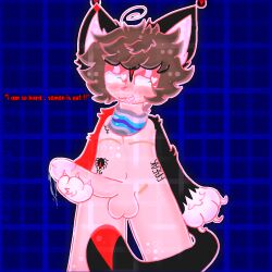 animal_humanoid bodily_fluids cat_humanoid claws coolmolecule cum dripping felid felid_humanoid feline feline_humanoid genital_fluids genitals humanoid lyrics male mammal mammal_humanoid pattern_background penis quote scratches simple_background solo tattoo tinted