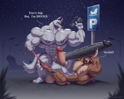 2024 abs anthro ball_gag balls big_balls big_penis canid canine canis christmas comparing comparing_penis dated death_(puss_in_boots) deer dialogue dreamworks duo english_text erection gag genitals holidays huge_balls huge_cock humanoid_genitalia humanoid_penis keyring male mammal masculine muscular muscular_anthro muscular_male new_world_deer nipples nude pecs penis penis_size_difference puss_in_boots_(franchise) reindeer saggy_balls signature signpost sleigh street_lamp text vein veiny_penis wolf wolfiecanem