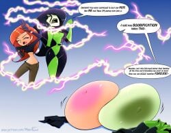 big_breasts black_hair black_lipstick body_part_transformation boob_transformation breast_transformation crop_top disney disney_channel electricity green_eyes green_skin hourglass_figure huge_boobs huge_breasts hyper hyper_boobs hyper_breasts hyperflannel kim_possible latex latex_gloves latex_suit massive_boobs massive_breasts midriff red_hair shego thick_thighs thin_waist transformation wide_hips