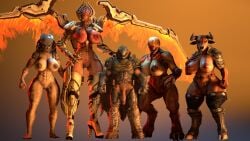 3d 4girls alien alien_girl alphawolf77 barefoot breasts demon demon_girl doom doom_slayer_(doom) doomguy feet female female_yautja giantess hell_knight_(doom) human_male interspecies khan_maykr lineup masculine minotaur minotaur_female monster monster_girl penis predator_(franchise) pussy size_difference yautja
