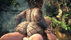 2boys 3d 3d_animation alien animated ass chubby cowgirl_position holding_hands huge_ass human_male interspecies interspecies_sex larger_male male_human/male_alien no_sound overweight overweight_male paper_bag paper_bag_on_head penis predator_(franchise) rayhuma smaller_male video yaoi yautja