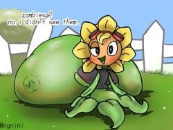anthro anthrofied ass belly belly_bulge breasts digestion female female_pred flora_fauna hyper ngnini plant plant_girl plant_humanoid plantie plants_vs._zombies plants_vs_zombies popcap_games pred solar_flare_(pvz) sunflower_(pvz) vore vore_belly