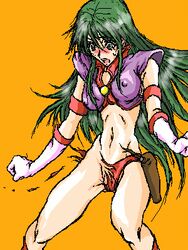 assisted_exposure blush blushing bottomless damaged_clothes embarrassed green_hair reika_kirishima ripped_clothes ripped_clothing tagme time_gal torn_clothes torn_clothing